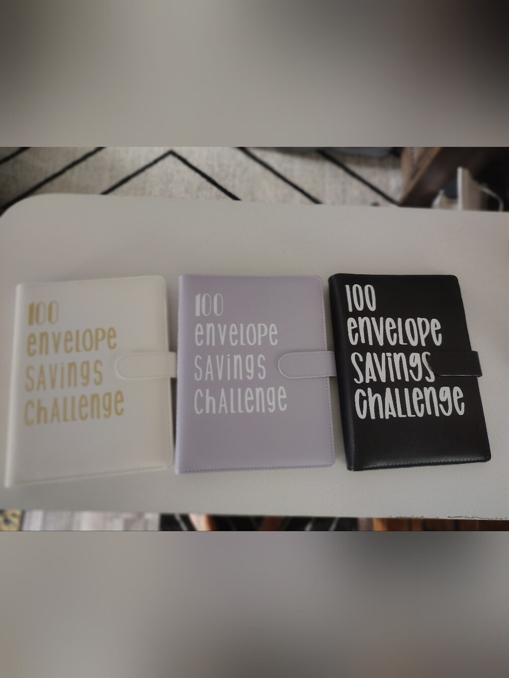 Set Of 3 100 Envelope Savings Challenge Organizer - White Lavender Black
